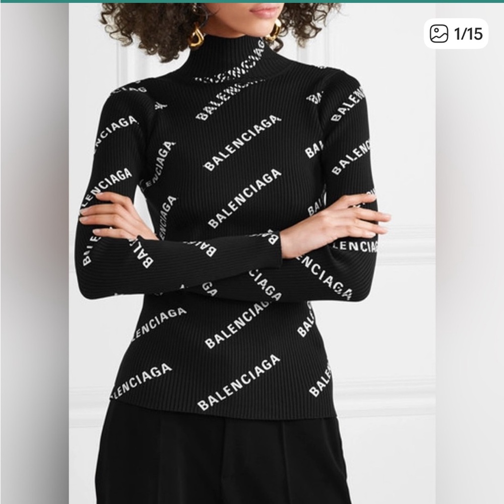 Balenciaga Black Logo Turtleneck Sweater